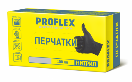 PROFLEX Перчатки нитриловые, черные, упаковка 100шт.