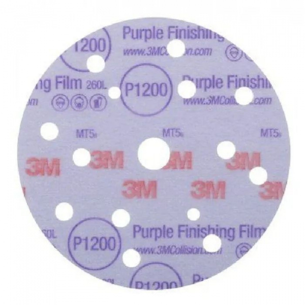 Круг абразивный 3M 51158 260L Purple Hookit полировальный, 15 отверстий, Р1200, 150 мм./50шт
