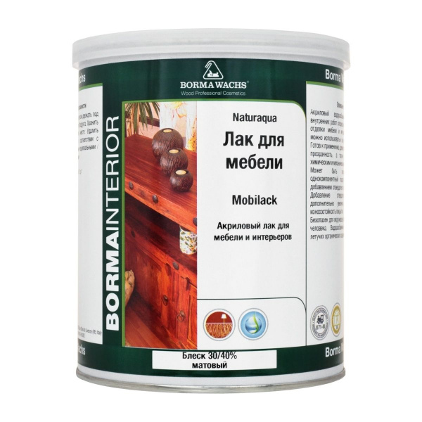 Лак полиакриловый для мебели Borma Naturaqua Mobilack 1л Полуматовый NAT4122-30